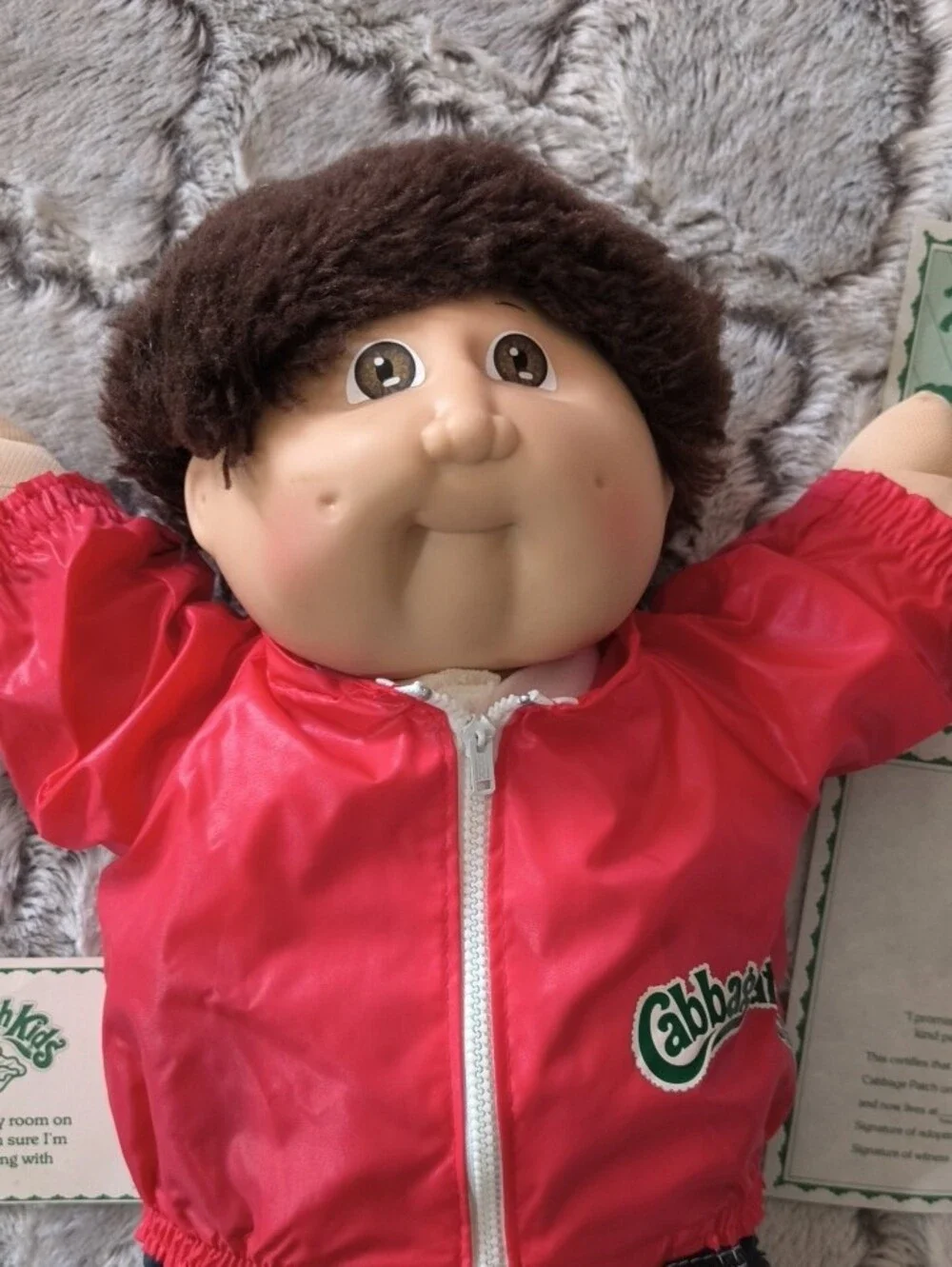 Cabbage Patch Doll 1982 in Vintage Red Jacket / Jeans Boy - Has Tags And Papers